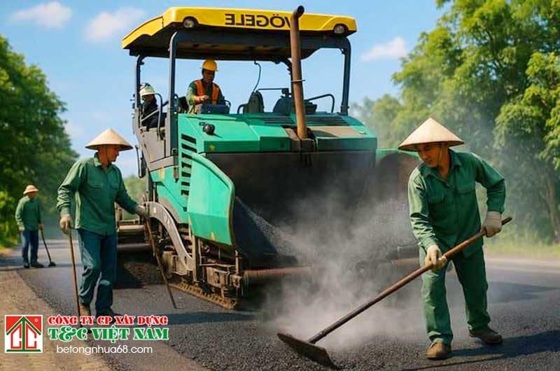 Thực tế sử dụng máy rải bê tông asphalt trong thi công